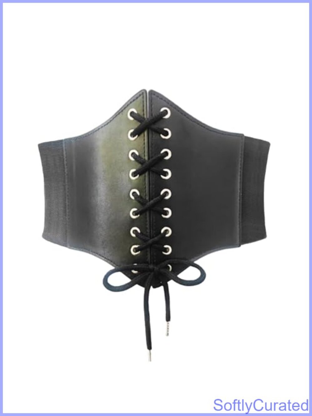 PU Leather Lace-Up Waspie Wide Corset Belt Elastic Waist Tied Costume